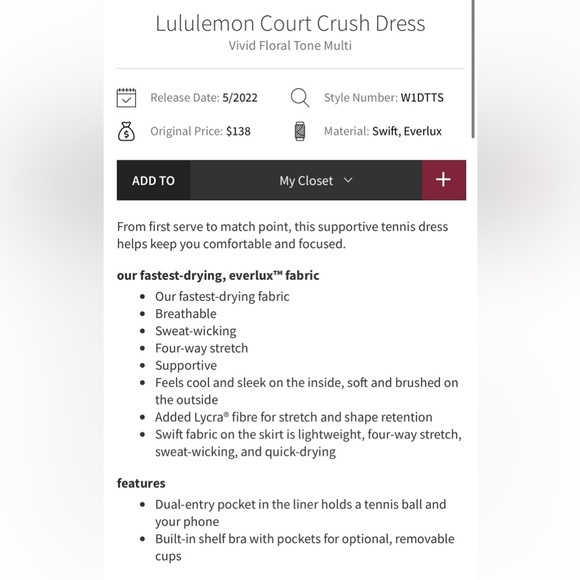 NWT Lululemon Court Crush Dress Vivid Floral Tone Multi Size 4 short under - Picture 13 of 13